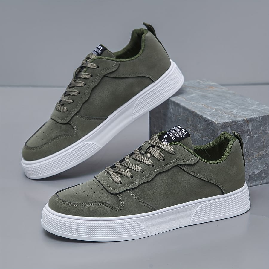 [everyday ] Men’s Casual Lace-up Sneakers – Olive Green Low-top Skate Shoes With White Sole, Breathable Fabric Lining, And Pvc Outsole For Clothing, Shoes & Jewelry Shop Online at Dubai Trades 2
