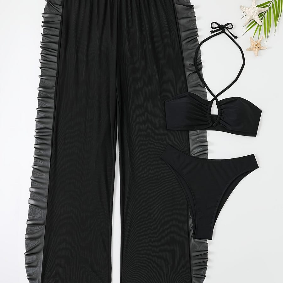 ​solid Color 3 Piece Set Bikini, Halter Neck Backless Swimsuits, Women’s Swimwear & Clothing Bikinis Shop Online at Dubai Trades 2