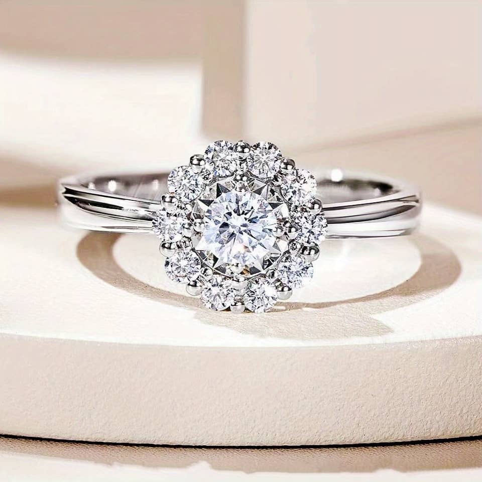925 Pure Silvery Real Moissanite Sun Flower Ring Adjustable Ring Mouth For Women And Girls Birthday Hot Selling Proposal Engagement Wedding Anniversary Birthday Gift Clothing, Shoes & Jewelry Shop Online at Dubai Trades 2
